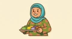 Mak Cik Timah, tukang kuih dalam dunia Pawa, sedang memasak di dapur